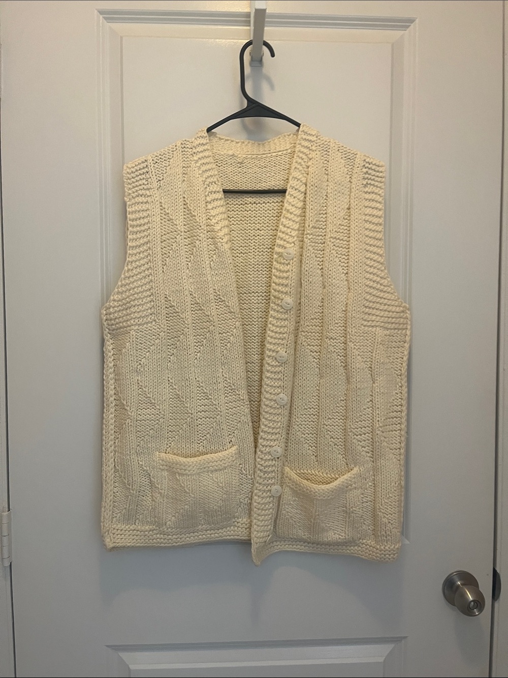 Cream Cable-Knit Button-Up Sweater Vest